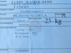 Łubin siewny Tango kwalifikat C1