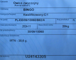 Owies Bingo nasiona kwalifikat C1