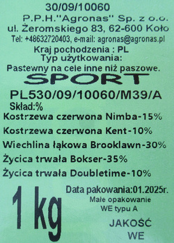 Mieszanka traw Sport nasiona 1 kg Agronas