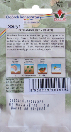 Ogórek konserwowy Szeryf 3 g nasiona Coleus