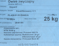 Owies jary Gepard nasiona kwalifikat C1