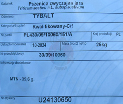 Pszenica jara Tybalt kwalifikat C1