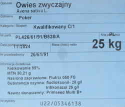 Owies jary Poker nasiona kwalifikat C1