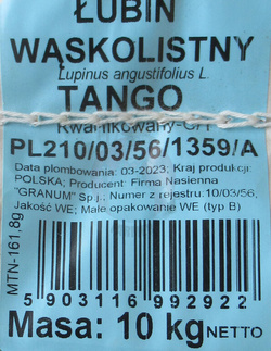 Łubin siewny Tango kwalifikat C1 10 kg