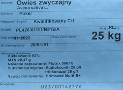 Owies jary Poker nasiona kwalifikat C1