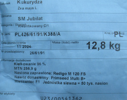 Kukurydza siewna SM Jubilat kwalifikat C1