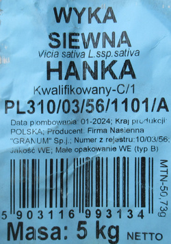 Wyka siewna Hanka 5 kg nasiona kwalifikat C1