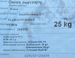 Owies jary Poker nasiona kwalifikat C1