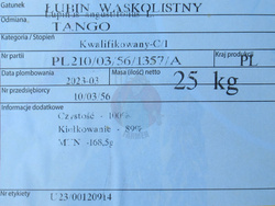 Łubin siewny Tango kwalifikat C1