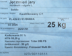 Jęczmień jary Soldo nasiona kwalifikat C1