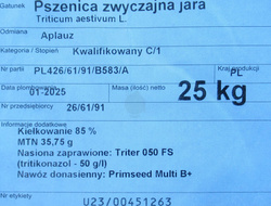 Pszenica jara Aplauz kwalifikat C1