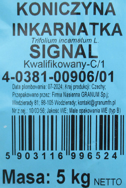 Koniczyna inkarnatka Signal kwalifikat C1 5 kg nasiona