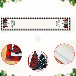 Obrus / Bieżnik świąteczny 183 × 33 cm – czarno-biała krata z choinkami