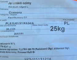 Jęczmień ozimy Cremona nasiona kwalifikat C1