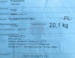 Kukurydza Piaff kwalifikat C1