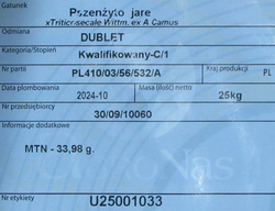 Pszenżyto Jare Dublet nasiona kwalifikat C1