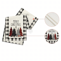 Obrus / Bieżnik świąteczny 183 × 33 cm – czarno-biała krata z choinkami