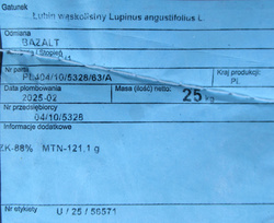 Łubin wąskolistny Bazalt kwalifikat C1 nasiona