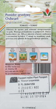 Pomidor gruntowy Oxheart - typu bawole serce 0,3 g