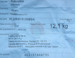Kukurydza siewna Skarb kwalifikat C1