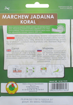 Marchew jadalna Koral na taśmie 6 m PNOS