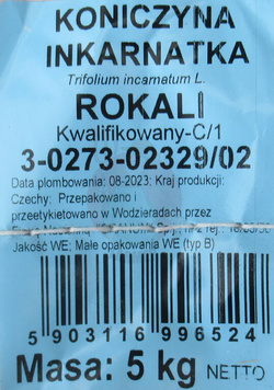 Koniczyna inkarnatka Rokali kwalifikat C1 5 kg