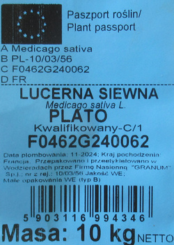 Lucerna siewna Plato 10 kg kwalifikat C1 nasiona