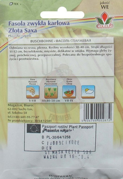 FASOLA SZPARAGOWA ZWYKŁA KARŁOWA ZŁOTA SAXA 50g