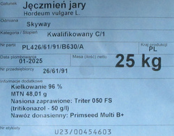 Jęczmień jary browarny Skyway nasiona kwalifikat C1