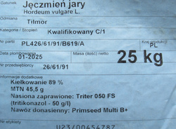 Jęczmień jary Tilmor nasiona kwalifikat C1