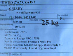 Owies Gniady nasiona kwalifikat C1