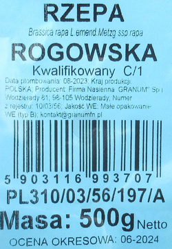 Rzepa pastewna Rogowska 500 g kwalifikat C1