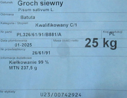 Groch siewny Batuta kwalifikat C1