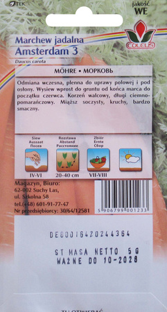Marchew jadalna Amsterdam 3 nasiona 5 g Coleus