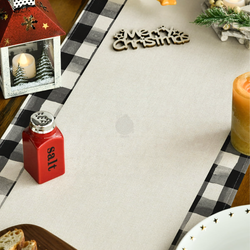 Obrus / Bieżnik świąteczny 183 × 33 cm – czarno-biała krata z choinkami