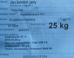 Jęczmień jary Pasjonat nasiona kwalifikat C1