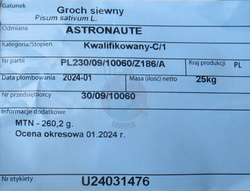 Groch siewny Astronaute kwalifikat C1